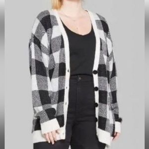 Women's Wild Fable Gingham V-Neck Button-Down Sweater